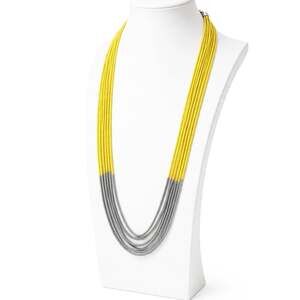 Yellow Silver Seed Bead Layered Statement Long  38"  Necklace